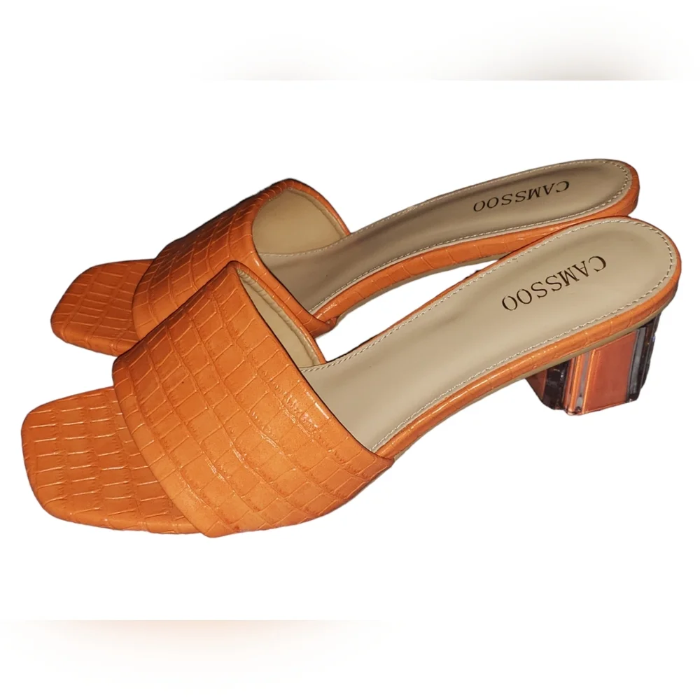 CAMSSOO BLOCK HEEL ORANGE SANDAL 👡 - Picture 2 of 6